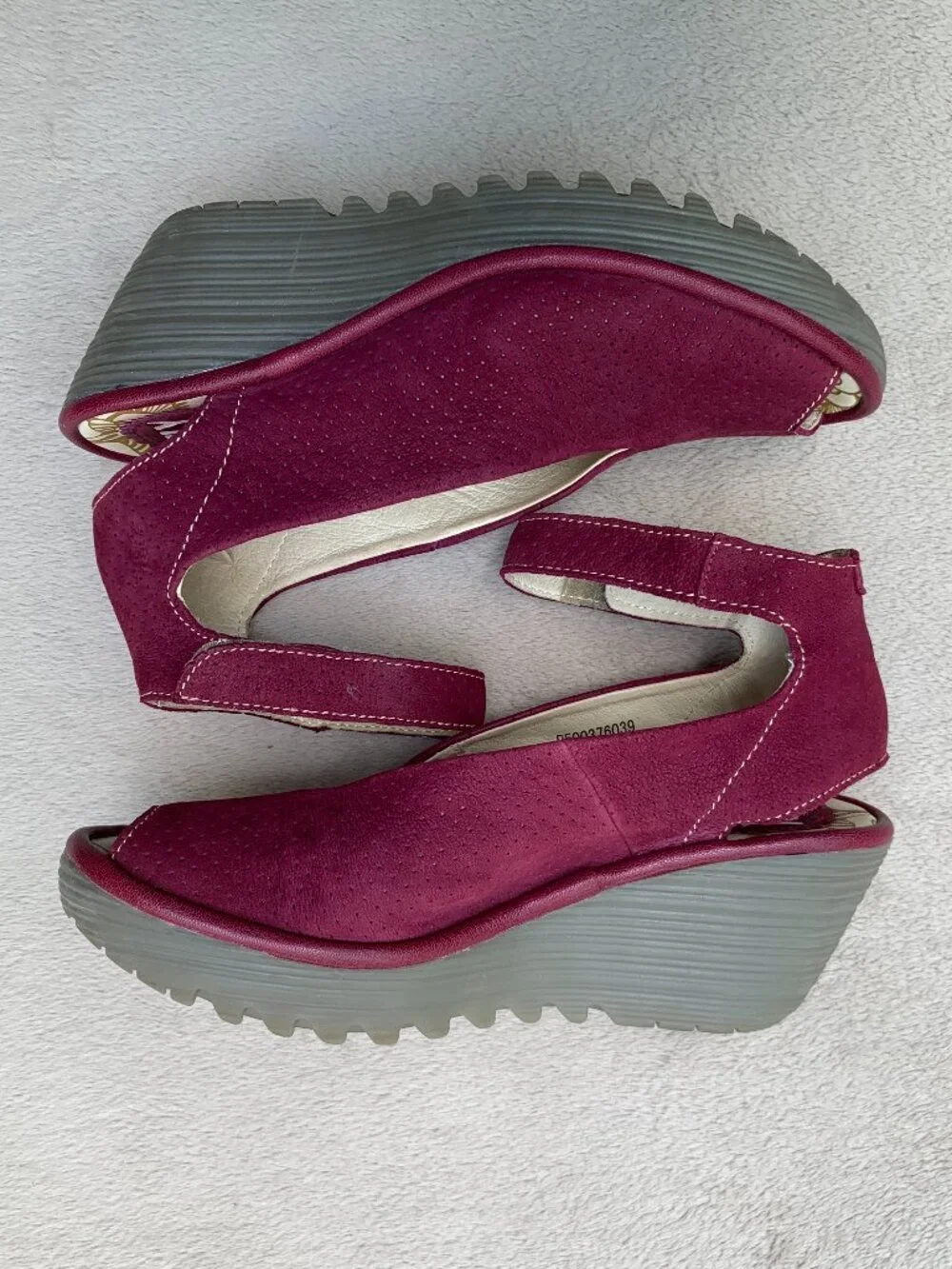 Fly London Yala Ankle Strap Suede Peep Toe Platform Wedge Sandals Sz38